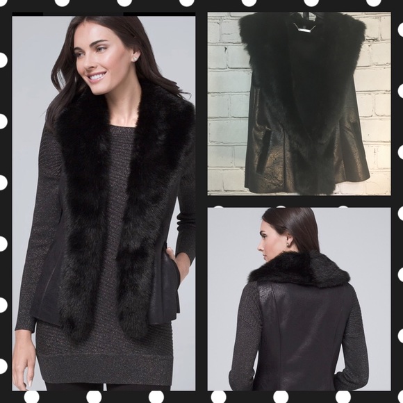 ❌ SOLD ❌ WHBM Faux Shearling Trim Black Vest Size S